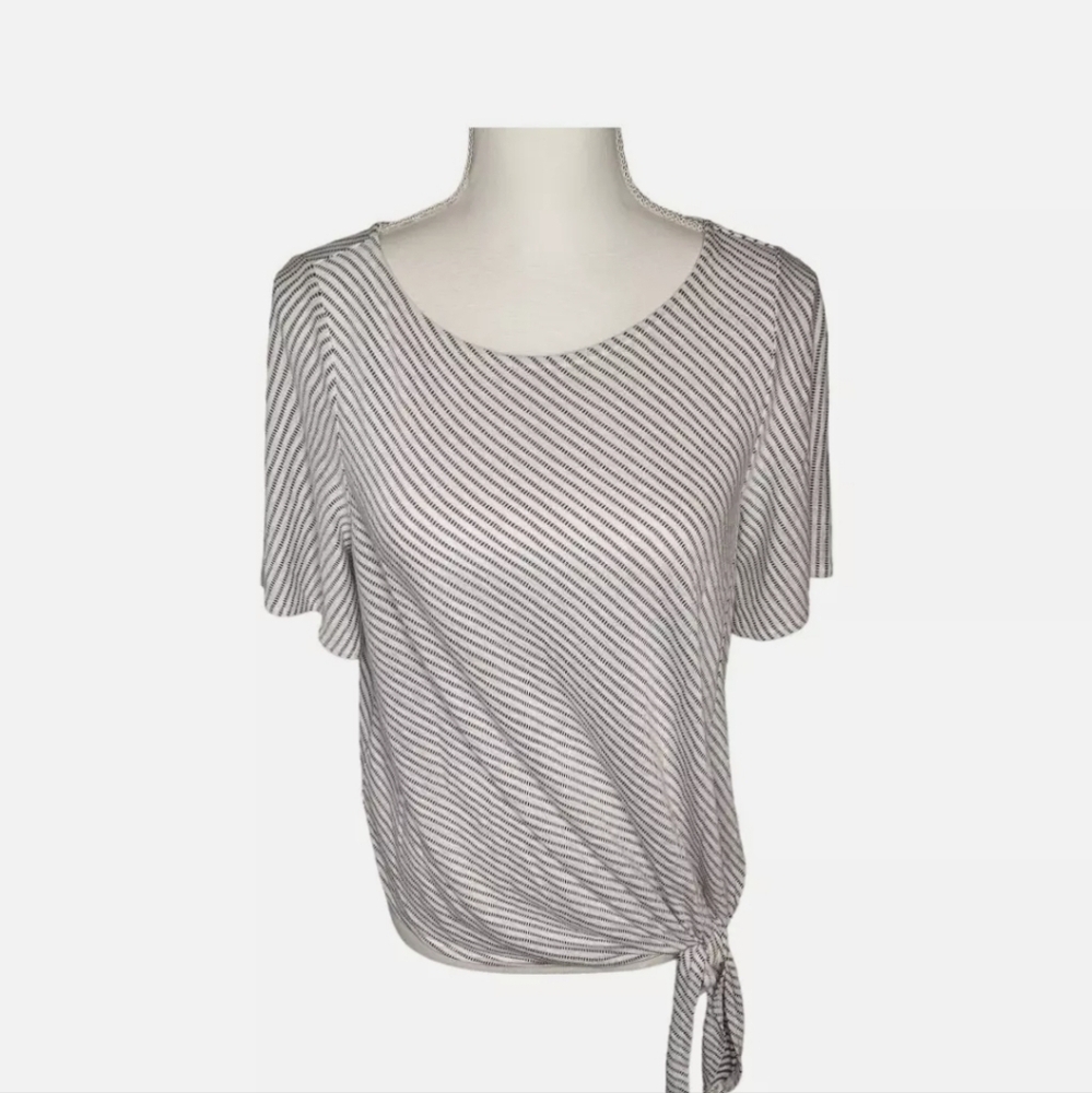 LOFT White Tie Front Scoop Neck Short Sleeve T-Shirt size xs